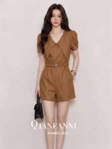 QFN | High Waist Slimming Small Petite Womens Sailor Collar Jumpsuit