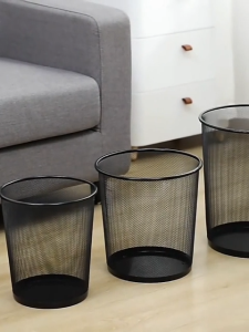 Metal Mesh Trash Bin Black Fire-Resistant Anti-Slip Bottom Ventilated Design for Office Home Kitchen Dorm Bedroom