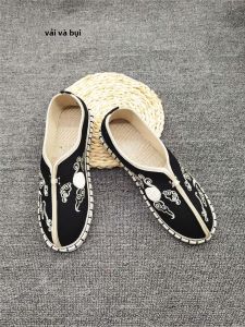 Yunnan Dân Tộc Nam Vải Lanh Giày Thoáng Khí Phong Cách Bắc Kinh Giày Người Lười Trơn Đầu Dẹt Mũi Thấp Gót Hàng Ngày Giày Vải