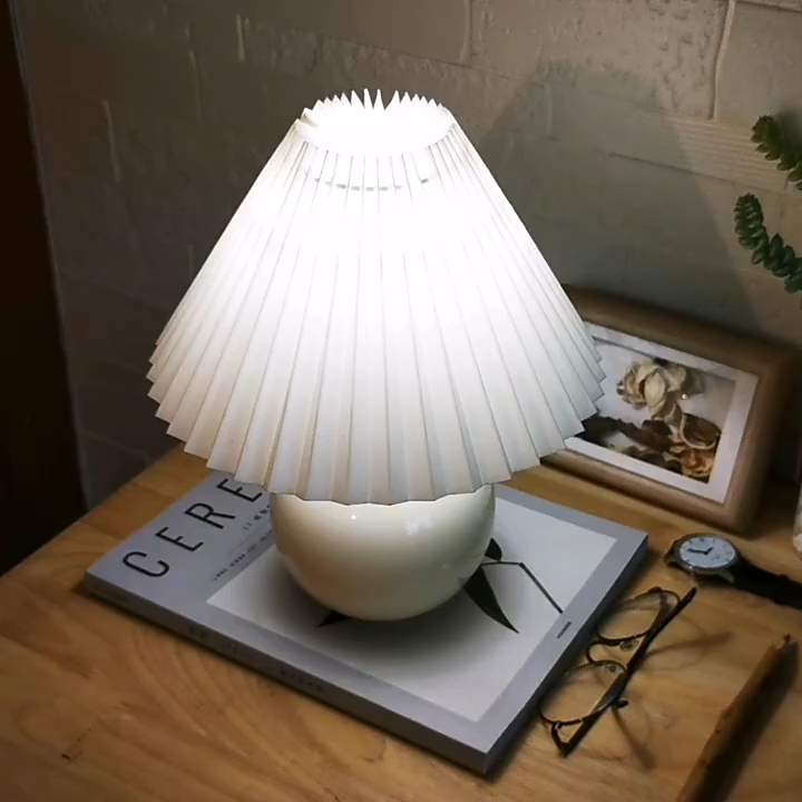 S&K 3 Tone Light Nordic Pleated Pearl Tabletop and Side Table Lampshade Home and Room Decor