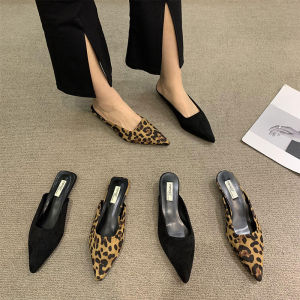 French Vintage Pointed Toe Flat Heel Semi Slip-On Womens Shoes Spring 2024 New Style Sandals Fashionable And Comfortable