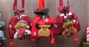 Drawstring Christmas Doll Bags 3D Xmas Gift Bags Christmas Wrapping Bags Xmas Goodie Bags Snowman Red Treat Pouch Bags Sack Stockings Party Favor Bags