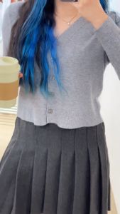 6119 Audra Button Long Sleeves Knit Crop Cardigan Wanita Premium