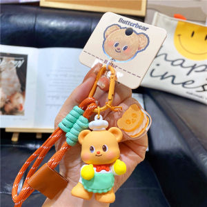 Cartoon Bear Butter Character Keychain Car Key Holder Mens Style Creative Gift PVC Material Couple Series Accessory