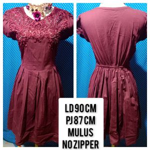 DRESS PERMATA KATUN MERAH MAROON 386