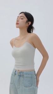 【Fongaly】Cangkir tetap hitam bh sport bra Wanita tali spageti beha tanpa kawat Tank Top Kamisol all in one Yoga Bra tanktop bra fashion gym bra black Running vest inlet Camisole woman (Black skin tone white)