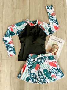 [Size L XL XXL] Đồ bơi nữ kín đáo tay dài chống nắng phối váy xoè hoạ tiết hoa in cao cấp Áo tắm Bikini Sài Gòn