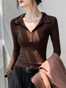GEBEISHANG | Half-Open Collar Lockbone Exposed Long Sleeve T-Shirt