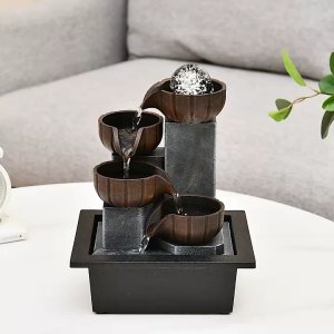Lucky Mall Small Flowing Water Wealth-Attracting Decor - Desktop Fountain for Living Room Coffee Table Office Feng Shui Wheel Ornament with Circulating Water