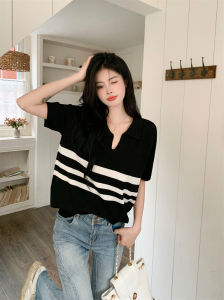 Plus size Loose Idle Style Thin Short sleeve knit Women Summer Chubby Girl Slimming Design Stripe Top