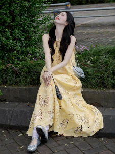 XUECAIQI | French Style Embroidered Hollow Out Butterfly Summer Dress