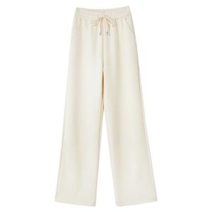 High Waist Woolen Slim Wide Leg Pants Womens Winter Thickened Fleece Casual Trousers Loose Fit Pocket Detail Office Style