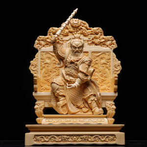 Wood Carving Taoist Wang Lingguans First Protection Three-Eye Fire God Marshal For Home Temple Worship Decoration Decorations