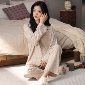 MiiOW | Bộ đồ ngủ cotton nguyên chất cho nữ mùa xuân thu MiiOW Áo choàng cổ bẻ dài tay quần dài thoải mái thoáng khí