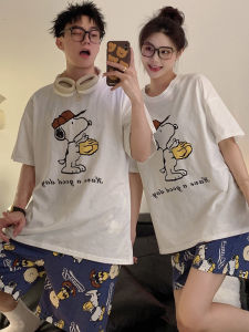 Snoopy Cotton Pajamas Set Thin Short Sleeve Pure Cotton Material for Men And Women Home Clothes Couples Summer Sleepwear