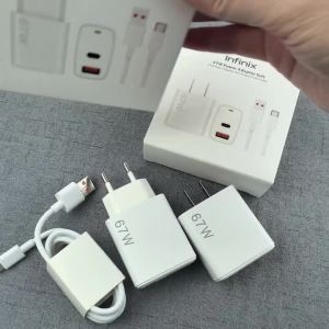 Infinix 67W Charger EU/US Fast Charge PD/QC 3.0 2 Ports Quick Charge For Infinix Hot Note 60 50 40 Pro 50i 40i &6A Type C Cable