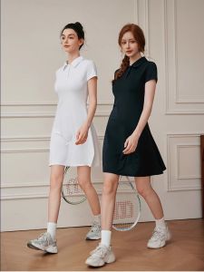 CJLINDF | Ice Silk Long Short Sleeve Collar Tennis Dress