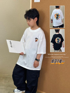 New Summer Childrens Short Sleeve T-Shirt Monkey King Cartoon Print Half Sleeve Parent-Child Shirt Cotton Material round Neck