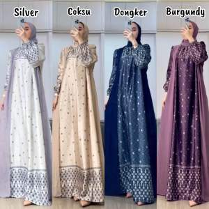 DRESS GAMIS SET HIJAB SILK MIX CERUTY PREMIUM MOTIF TERBARU BUSUI KEKINIAN // ZAHRA GAMIS SET HIJAB CERUTY