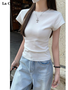 Áo Thun Tay Ngắn Màu Trắng La Chapelle Cho Nữ Mùa Hè 2025 Áo Thun Cotton Co Giãn Cổ Tròn Dáng Ôm Vừa Vặn