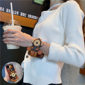 Cartoon Monkey Wristband Foldable Phone Case for OPPO Find N3/N2 Flip Huawei Pocket 2 Samsung ZFlip5/6 Vivo Honor Magic V Flip Anti-Fall Wide Screen Protection