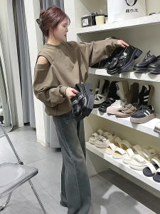 Slimming Effectiveness Autumn New Design Loose Fit Hollow out Long Sleeve round Neck Sweatshirt Women Early Autumn Top