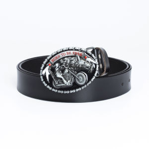 Mens Western Style Leather Belt with Large Head Motorcycle Wolf Head Buckle Hip Hop Style Belt for Jeans Casual Fashion