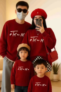 Áo sweater - áo nỉ gia đình 3/4/5 người đỏ đô mẫu chữ FUN mới 2026 chất nỉ bông dày ấm đủ size