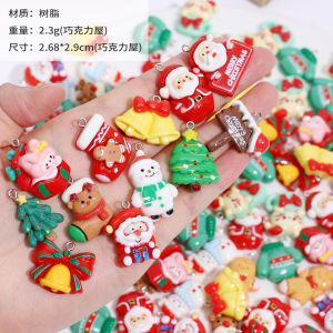 Christmas Resin Pendant Cartoon Snowman Bell Pattern DIY Bracelet Necklace Festive Small Pendants for Student Party Gifts