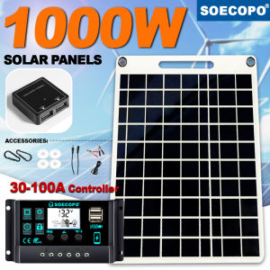 1000W Solar Panel Kit with 100A Smart Controller Portable Mono for Home RV Camping Includes Hooks Cables & Alligator Clips