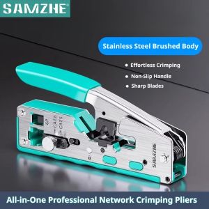 Samzhe | SAMZHE Pure Steel RJ45 Crimp Tool Pass Through Ethernet Crimping Tool for Cat5e/6/7/8 6P 8P RJ45 Connectors Wire Drawing Process