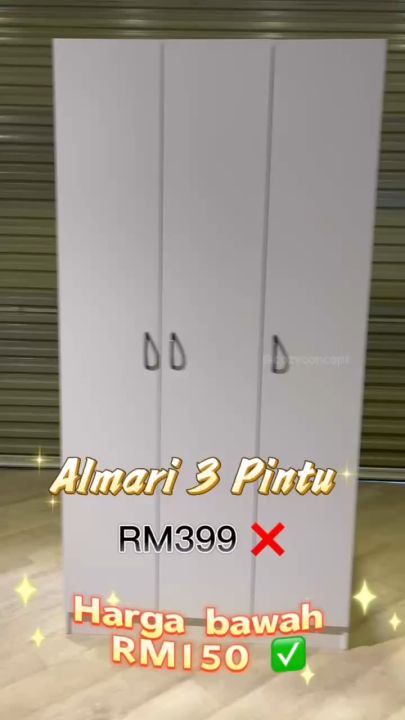 (2 WARNA) 180cm/T 3 Pintu Almari Baju  / Besar 3 DOOR Wardrobe / Clothes Budak Almari Kabinet Closet Wardrobe Hanger Shelf Cupboard