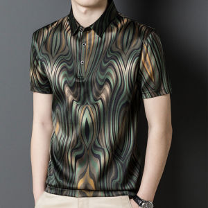 Authentic Silk Mens Short Sleeve T-Shirt Thin Pure  Silk Summer New Style Fashion Urban Business Casual Printed Shirt