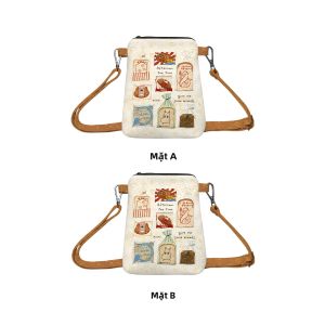 Túi đeo chéo nữ AOSONG canvas họa tiết hoạt hình nhỏ gọn