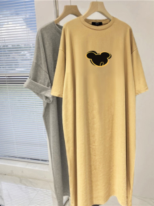 Cotton T-Shirt Dress for Plus Size Women Loose Waist Casual Wind Style Straight Skirt Long Dress Summer Clothing 2023