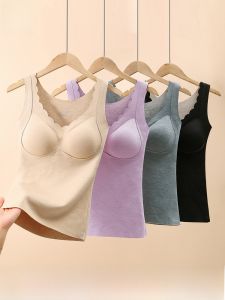 miiow | Warm Silk Woolen Vest Womens Underwear Fleece Lined Seamless Base Layer Single Top For Autumn And Winter V-neck Solid Color