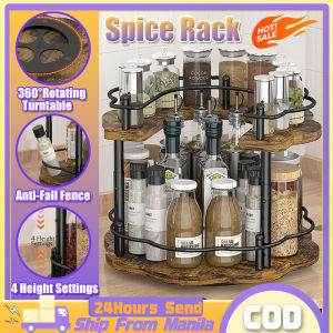 Rotatable Spice Rack Seasoning Rack Cosmetics Storage Rack 1/2 Tier Beverage Storage Rack Movable Kitchen Shelf With Anti-Slip Cupcake Display Rack Bottom Adjustable Height For Kitchen Bathroom Office Living Room