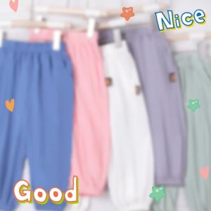 Summer Childrens Breathable Solid Color Pocket Loose Casual Trousers Small and Medium Boys and Girls Ankle-Tied Air Conditioning Home Anti Mosquito Pants