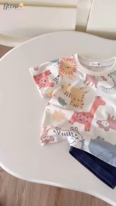 Set bộ cộc tay Beemo in tràn sở thú dẽ thương vải cotton thoáng mát cho bé trai từ 9-24kg 5079BHB