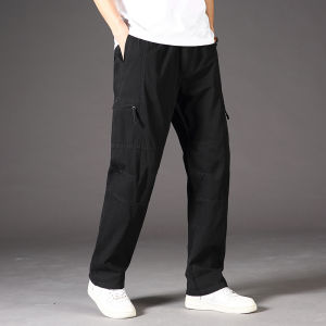 High Quality Mens Trousers Cargo Pants Zipper Pockets Elastic Waist with Banding Casual Sports Hiking Training Dungarees