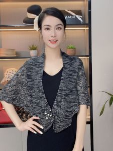 Áo Len Cardigan Dệt Kim Đa Năng Mùa Hè Mới 2025 Cho Nữ Áo Choàng Cổ Tay Ngắn Đa Năng Áo Khoác Mỏng Cho Phòng Điều Hòa Không Khí