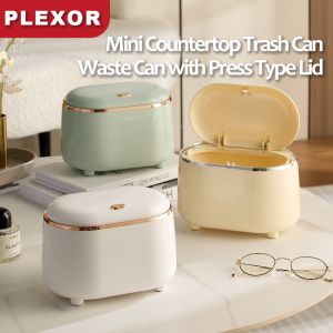 Plexor Mini Countertop Trash Can with Press Type Lid 2L Tiny Waste Basket Waste Can with Cover Wastebasket Trash Can Dispenser Mini Bin for Bathroom VanityCoffee Table