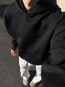 เสื้อสเวตเตอร์มีฮู้ดสีดำสไตล์อเมริกันย้อนยุค น้ำหนักหนา สำหรับผู้ชาย ฤดูใบไม้ผลิและฤดูใบไม้ร่วง เสื้อคลุมกีฬา Cleanfit แบรนด์เสื้อผ้า