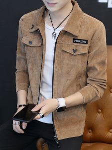 ROMON | Lormen Mens Suede Jacket Fashionable Retro Lapel Workwear Autumn Winter Fleece Lined Warm Zipper Closure Standard Fit Coat