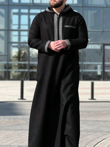 New Moroccan thobe long-sleeved embroidered hood design Muslim man abaya Islamic loose man
