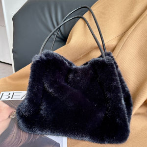Imitated Mink Furry Bucket Bags Womens K-style Fall and Winter Ins Advanced Texture Special-Interest Design Commuter Hand-Carrying Bag