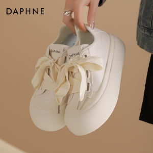 รองเท้าผ้าใบพื้นหนา Daphne สำหรับผู้หญิง ฤดูร้อน 2025 รองเท้าผ้าใบลำลอง สไตล์บิสกิต สีขาว สวมใส่สบาย ระบายอากาศได้ดี