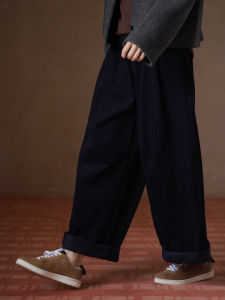 Vintage Slim Fit High Waist Adjustable Ankle Cotton Corduroy Trousers