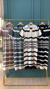 D11690 Wave Striped Bodycon Knit Dress
