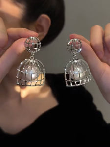 Fashionable and unique birdcage pearl pendant earrings for women high-end versatile style ear decorations by Sedale
